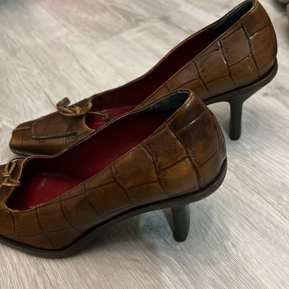 Fratelli Rossetti Pump Heel Brown Leather‎ Embossed Square Toe Women Sz EUR 38.5 - Picture 16 of 16